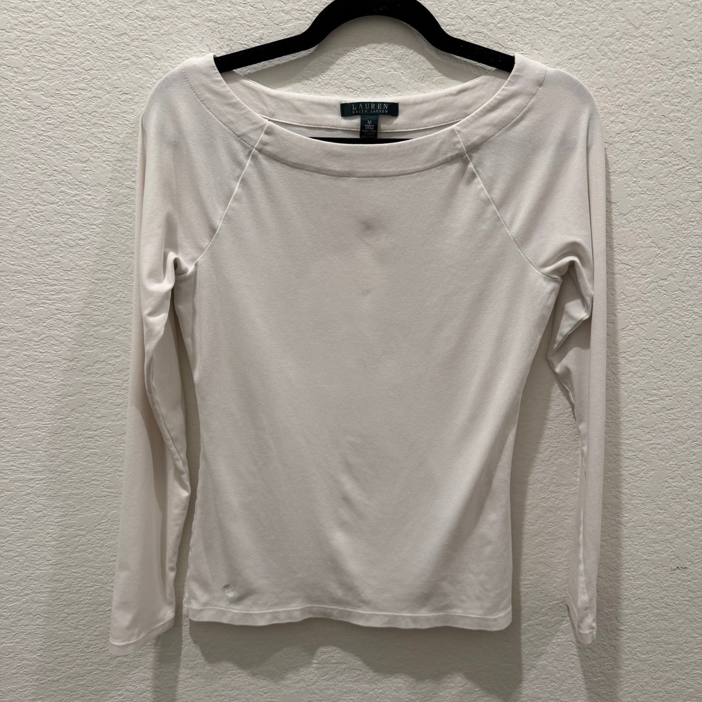 Lauren Ralph Lauren Cream White Boat Neck Raglan Long Sleeve Top Medium